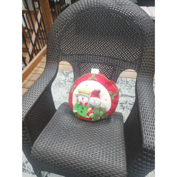 St. Nicholas Square 3D Round Holiday Pillow w/ Snowmen - Picture 2 of 14